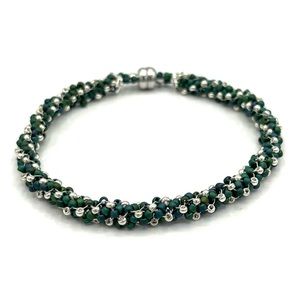 HAND CRAFTED Beaded Green Tubular Bracelet
